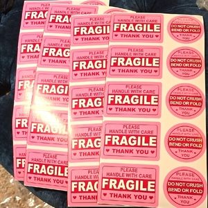 40 piece Fragile Handle With Care Stickers - Pink